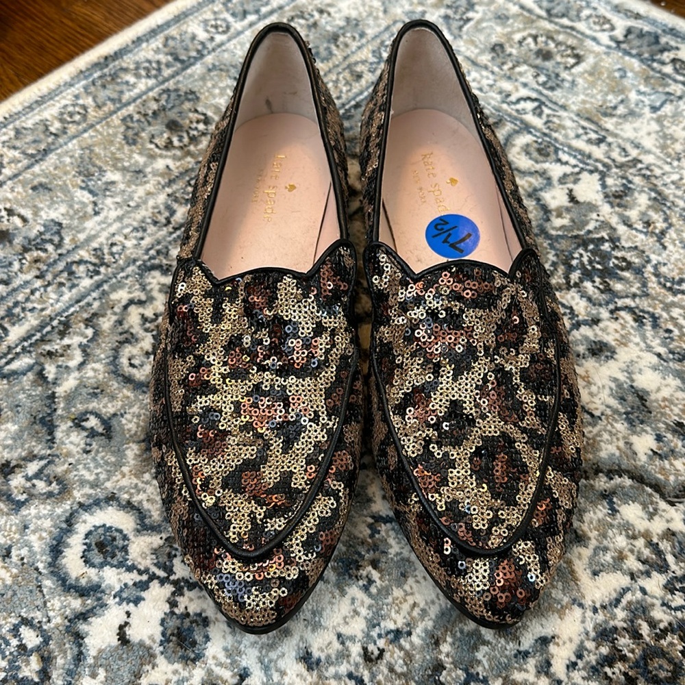 Kate spate leopard sequin flats nwob 7.5 - Picture 1 of 2